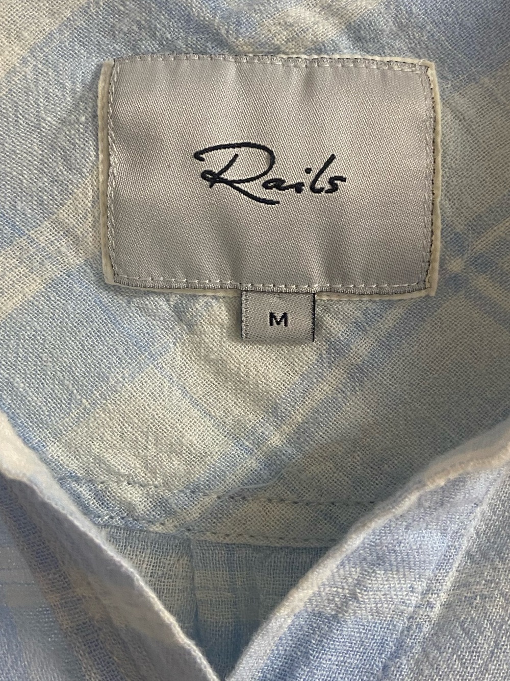 Rails Blue White Plaid Long Sleeve Button Down Linen Blend Shirt Medium - Picture 7 of 8